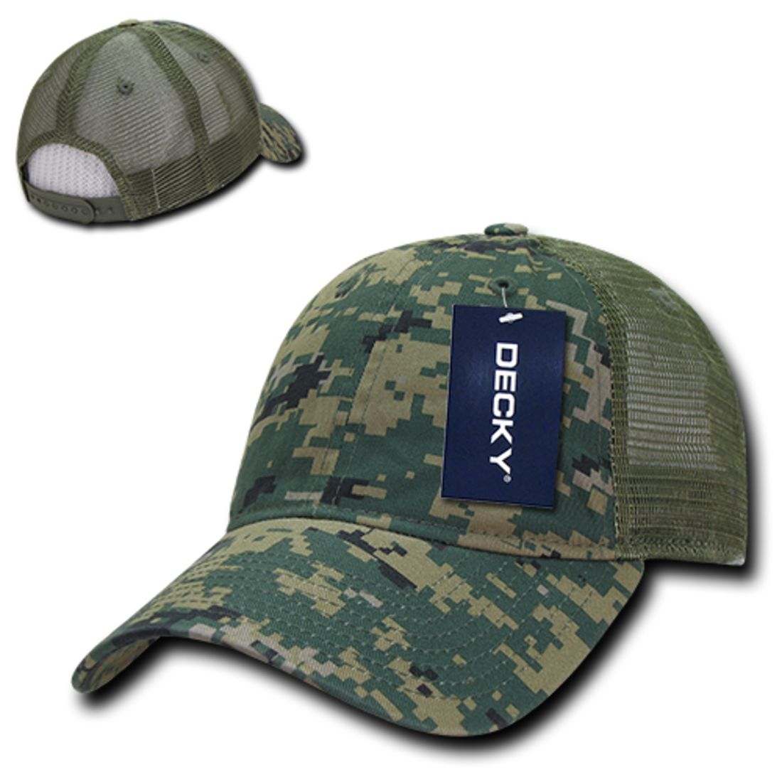 Decky 225 Camo Trucker Hats Low Profile 6 Panel Curved Bill Baseball Caps Wholesale