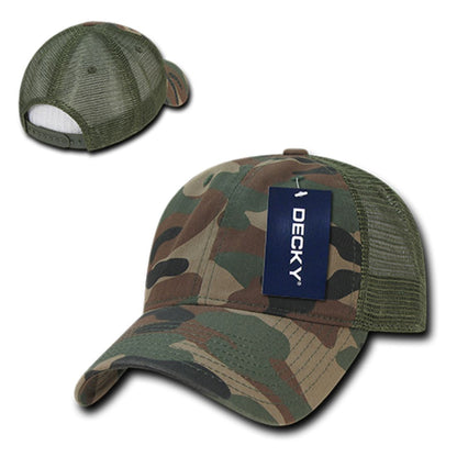 Decky 225 Camo Trucker Hats Low Profile 6 Panel Curved Bill Baseball Caps Wholesale