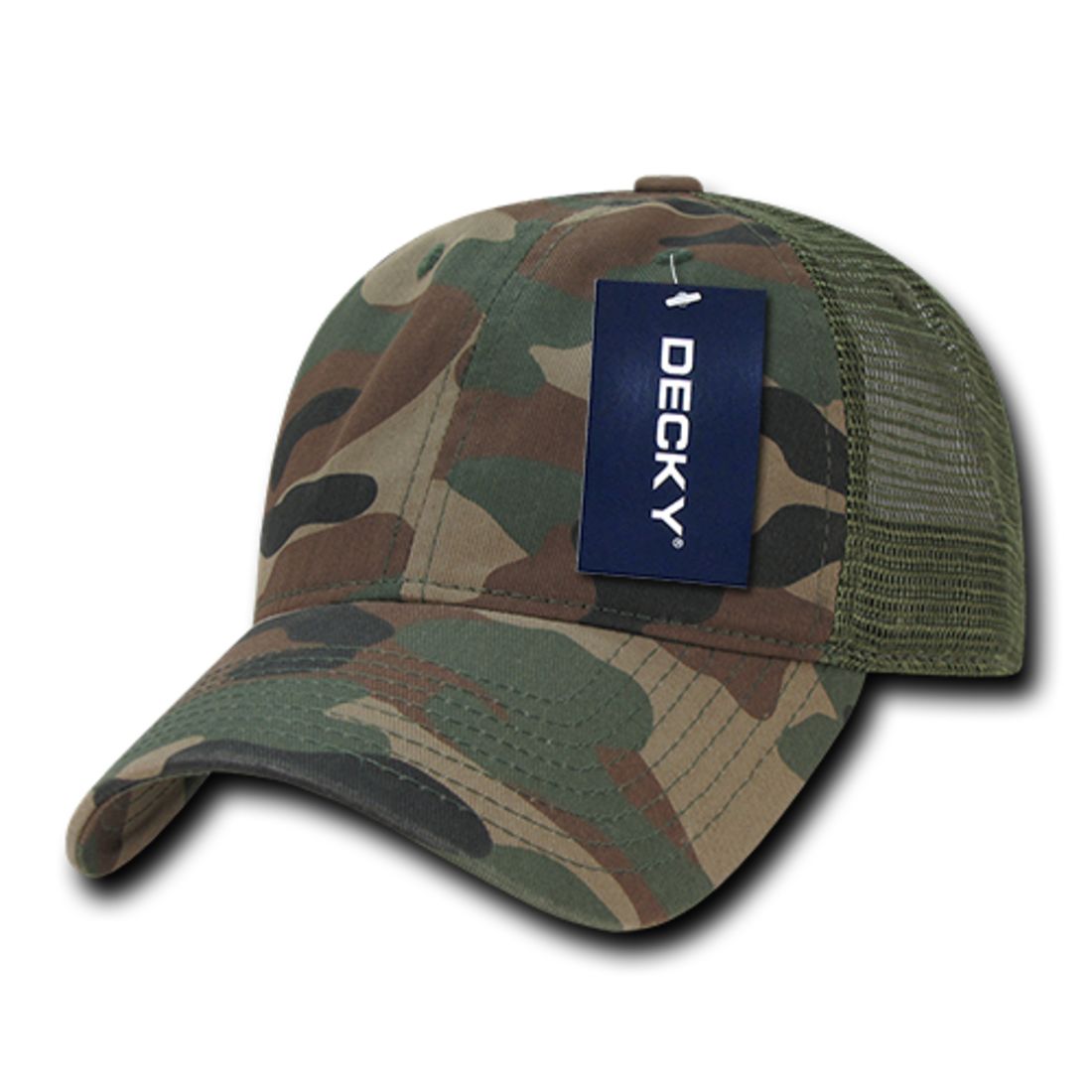 Decky 225 Camo Trucker Hats Low Profile 6 Panel Curved Bill Baseball Caps Wholesale