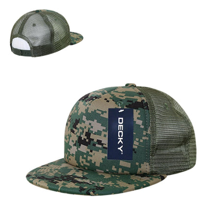 Decky 254 Camouflage Foam Mesh Trucker Hats 5 Panel Flat Bill Snapback Caps Wholesale