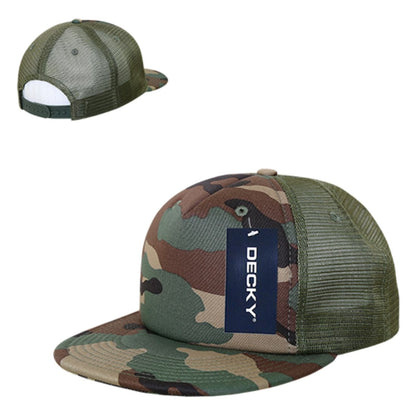 Decky 254 Camouflage Foam Mesh Trucker Hats 5 Panel Flat Bill Snapback Caps Wholesale