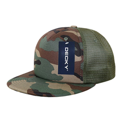 Decky 254 Camouflage Foam Mesh Trucker Hats 5 Panel Flat Bill Snapback Caps Wholesale