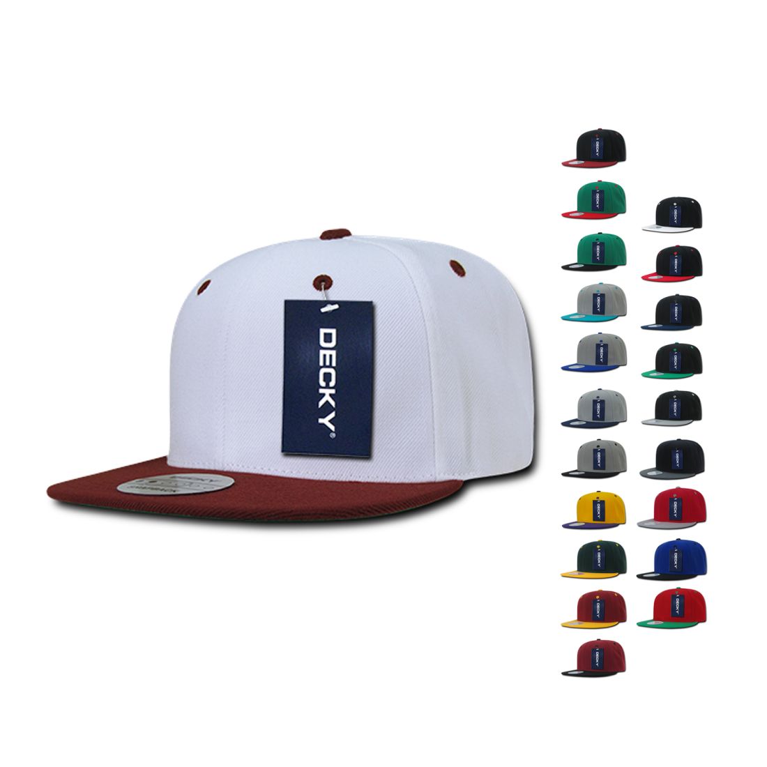 Decky 351 Two Tone High Profile Snapback Hats 6 Panel Flat Bill Baseball Caps