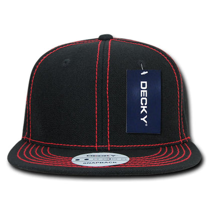 Decky 358 Contrast Stitch Snapback Hats High Profile 6 Panel Flat Bill Baseball Caps Wholesale