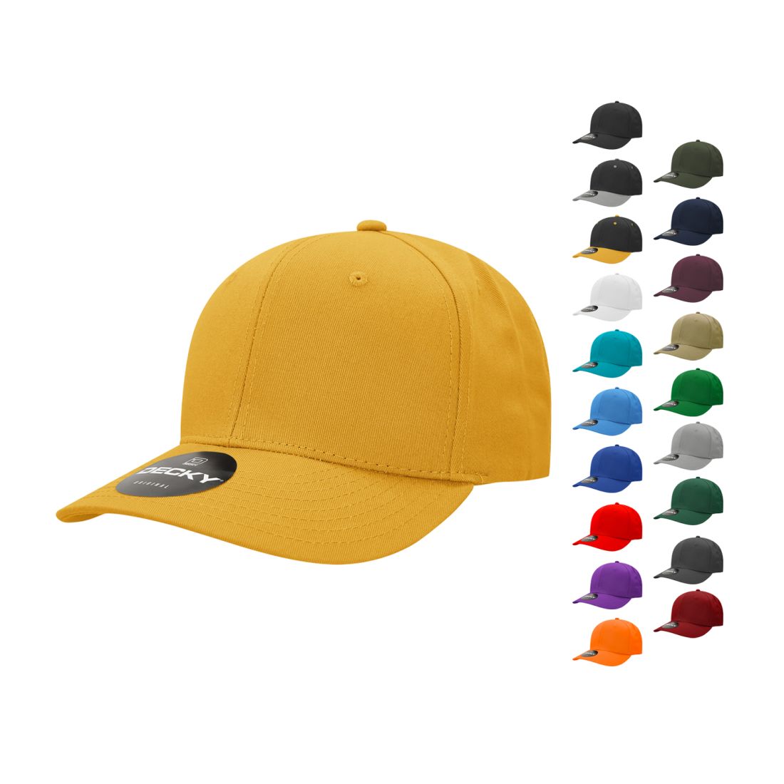 Decky 4001 Pro Twill Cotton Mid Profile Hats 6 Panel Curved Bill Baseball Caps