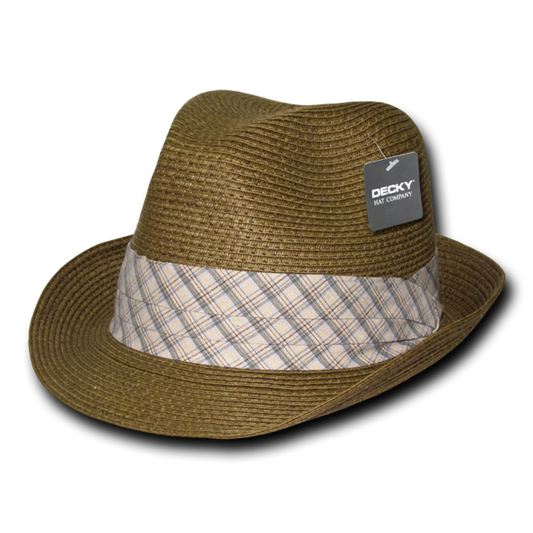 Decky 533 Paper Braid Woven Fedora Hats Panana Hat Caps Plaid Hatband Brown Wholesale - Arclight Wholesale
