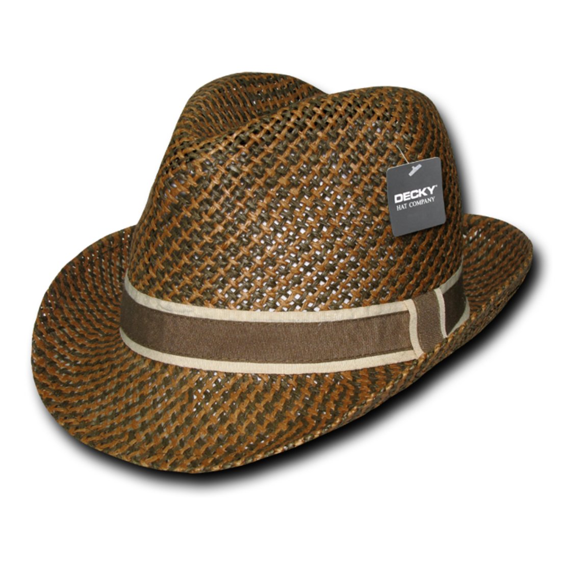 Decky 538 Paper Braid Woven Fedora Hats Panama Caps Two Tone Hatband Brown Wholesale