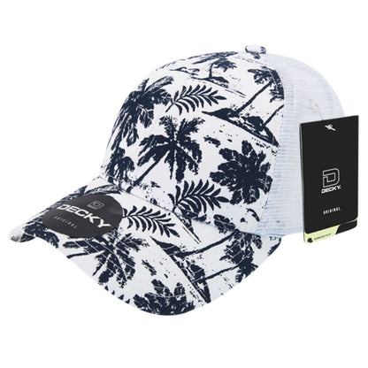 Decky 6000 Tropical Hawaiian Trucker Hats Low Profile 6 Panel Curved Bill Caps Wholesale