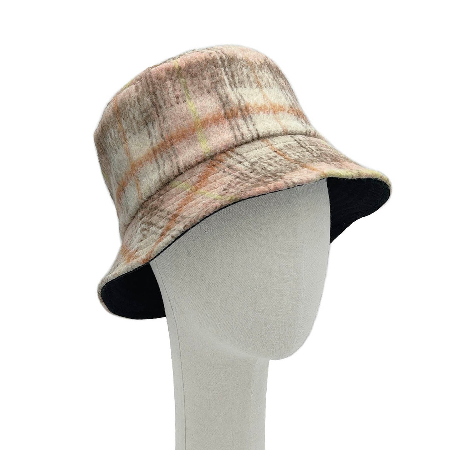 Empire Cove Womens Winter Cozy Plaid Fitted Bucket Hat Brown Pink Warm