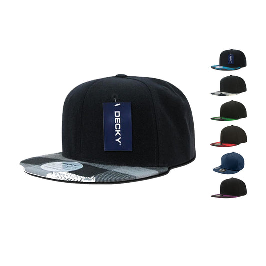 Decky 1045 Buffalo Plaid High Profile Snapback Hats 6 Panel Baseball Caps Flat Bill - Arclight Wholesale