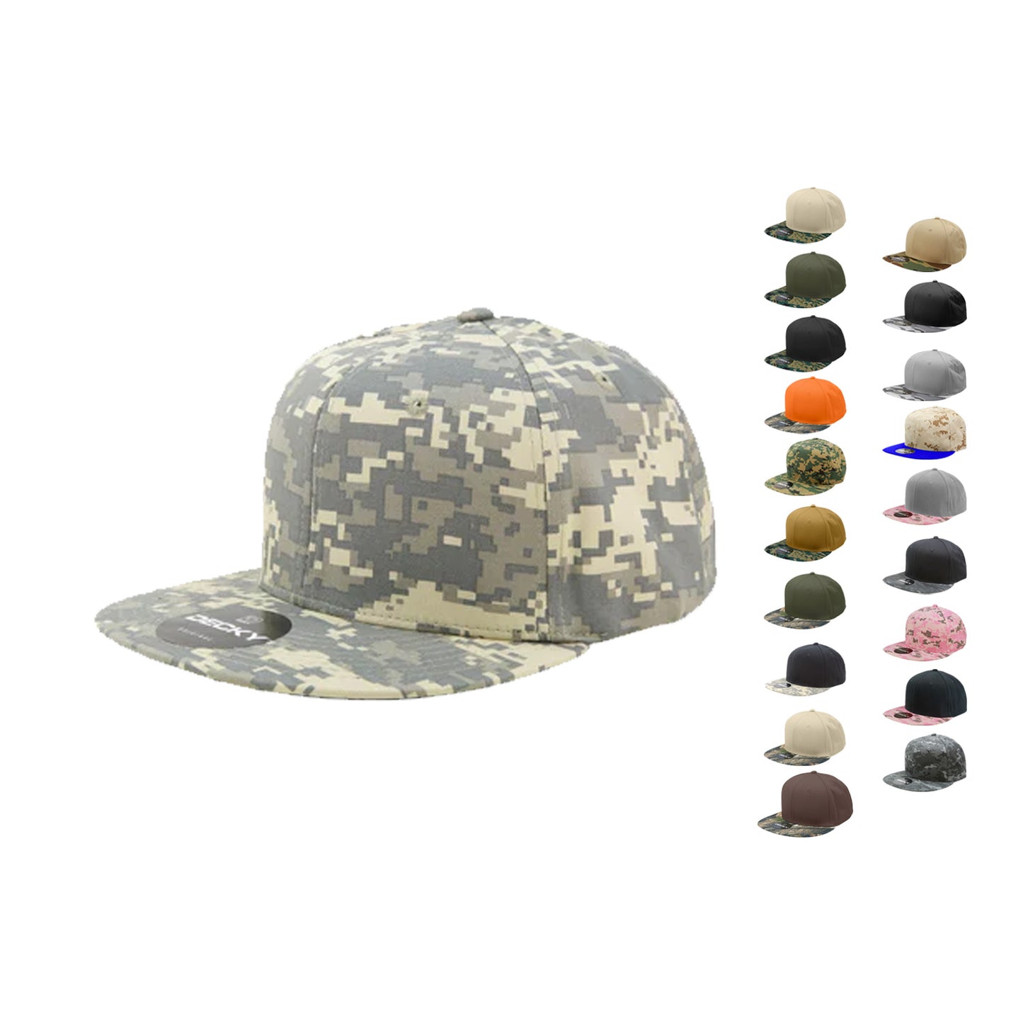 Decky 1047 Camouflage High Profile Snapback Hats 6 Panel Caps Flat Bill Army
