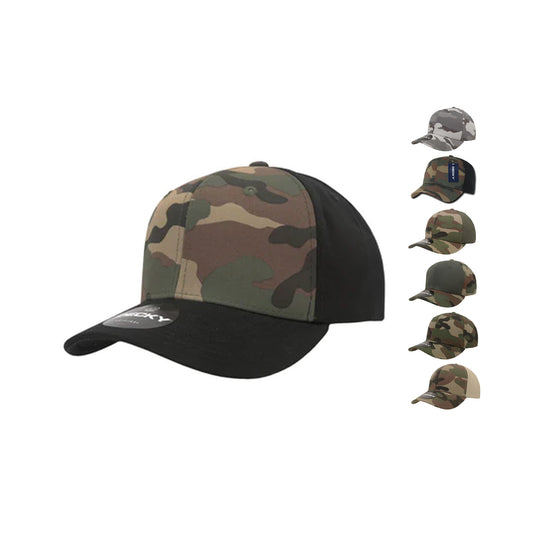 Decky 1048 Mid Profile Camouflage Snapback Hats 6 Panel Baseball Caps Curve Bill - Arclight Wholesale