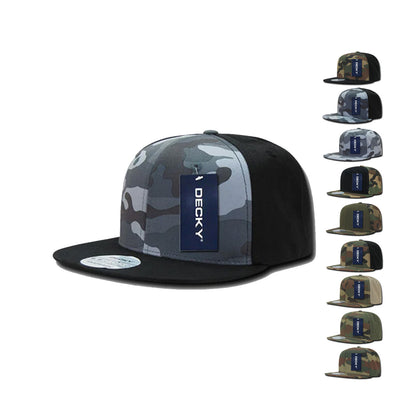 Decky 1049 High Profile Camouflage Snapback Hats 6 Panel Caps Flat Bill Structured