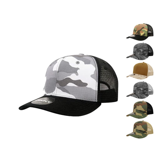 Decky 1054 Mid Profile Camouflage Trucker Hats 6 Panel Caps Curve Bill Structured - Arclight Wholesale