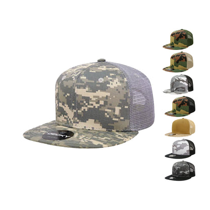 Decky 1055 Camo Trucker Hats High Profile 6 Panel Snapback Caps Flat Bill Mesh