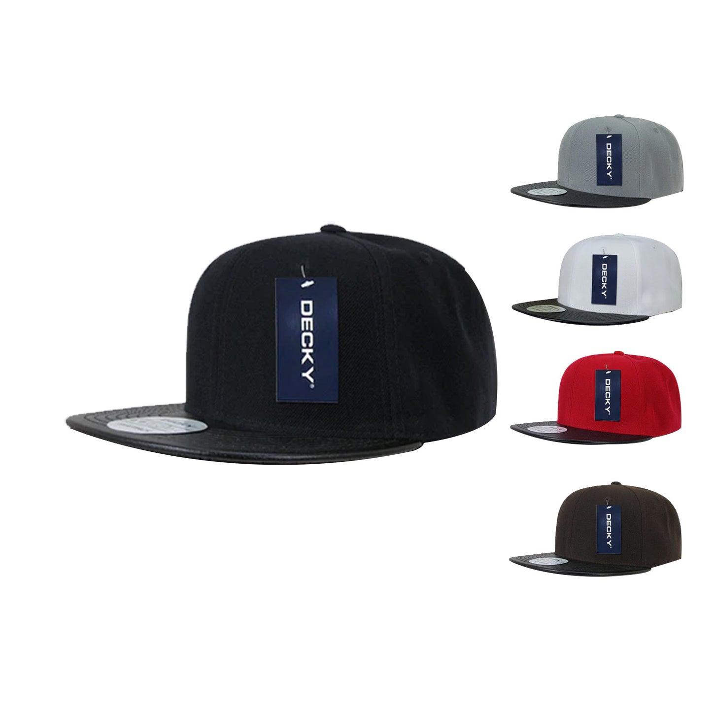 Decky 1071 Vinyl Brim Flat Bill Snapback Hats High Profile 6 Panel Caps
