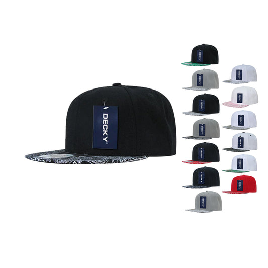 Decky 1093 High Profile Bandana Paisley Snapback Hats 6 Panel Flat Bill Caps - Arclight Wholesale