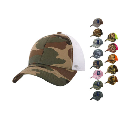 Decky 218 Structured Camo Trucker Hats Low Profile 6 Panel Curved Bill Caps