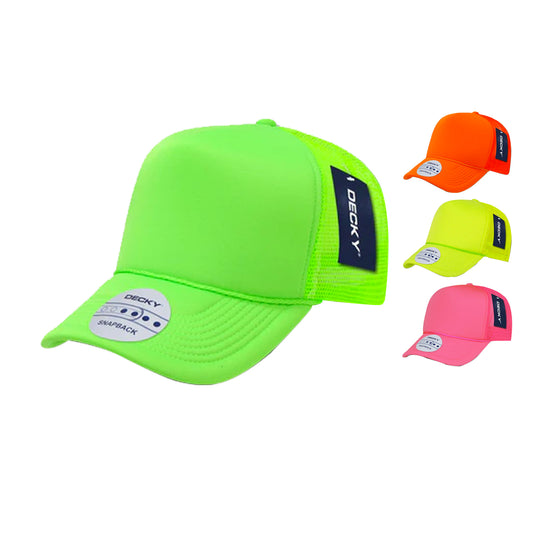 Decky 221 Blank Neon Foam Mesh Trucker Snapback Hats High Profile 5 Panel Caps - Arclight Wholesale