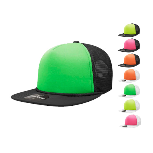 Decky 222 Blank Two Tone Neon Foam Trucker Hats 5 Panel Flat Bill Caps - Arclight Wholesale