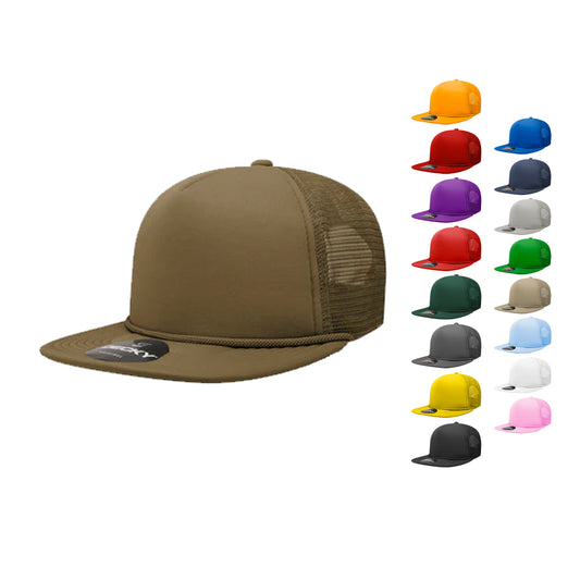 Decky 223 Solid Foam Trucker Hats High Profile 5 Panel Flat Bill Caps Blank - Arclight Wholesale