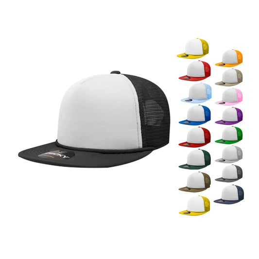 Decky 224 Two Tone Foam Mesh Trucker Snapback Hats High Profile 5 Panel Flat Bill Caps - Arclight Wholesale