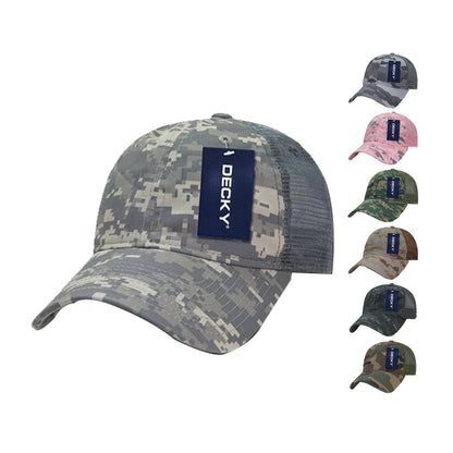 Decky 225 Camo Trucker Hats Low Profile 6 Panel Curved Bill Baseball Caps