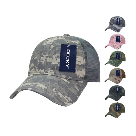 Decky 225 Camo Trucker Hats Low Profile 6 Panel Curved Bill Baseball Caps - Arclight Wholesale