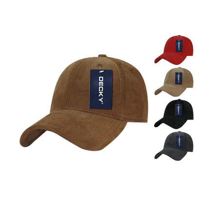 Decky 231 Corduroy Hats Low Crown 6 Panel Curved Bill Dad Baseball Caps