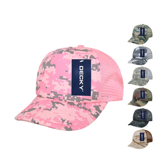 Decky 253 Camouflage Foam Mesh Trucker Hats High Crown 5 Panel Snapback Caps - Star Hats & Embroidery