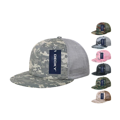 Decky 254 Camouflage Foam Mesh Trucker Hats 5 Panel Flat Bill Snapback Caps