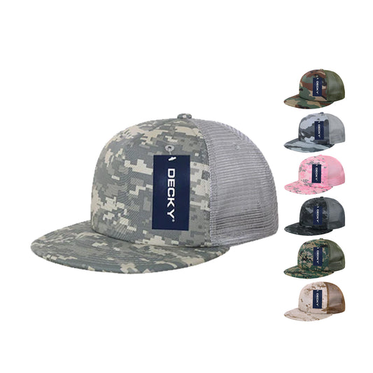 Decky 254 Camouflage Foam Mesh Trucker Hats 5 Panel Flat Bill Snapback Caps - Star Hats & Embroidery