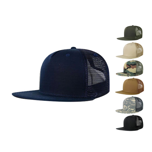 Decky 3021 Ripstop Trucker Hats High Profile 5 Panel Flat Bill Snapback Caps - Arclight Wholesale
