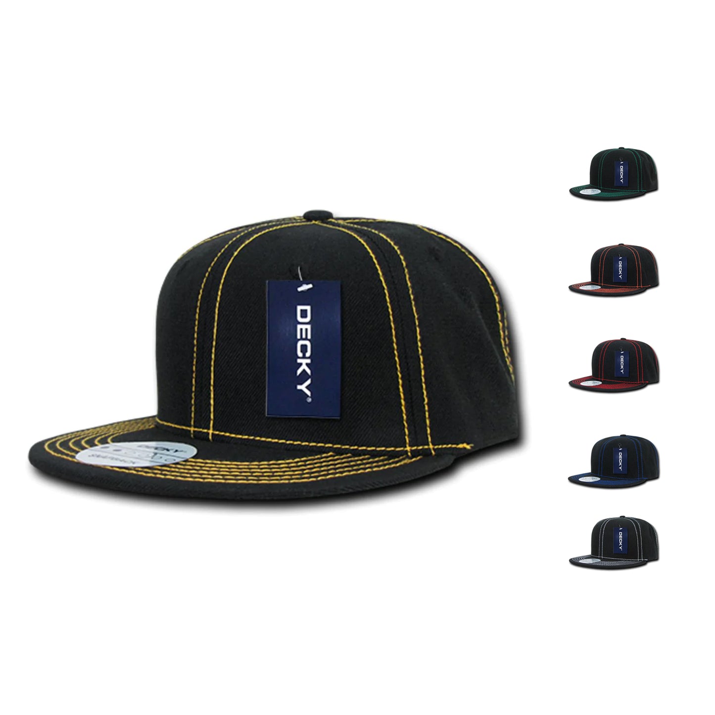 Decky 358 Contrast Stitch Snapback Hats High Profile 6 Panel Flat Bill Baseball Caps