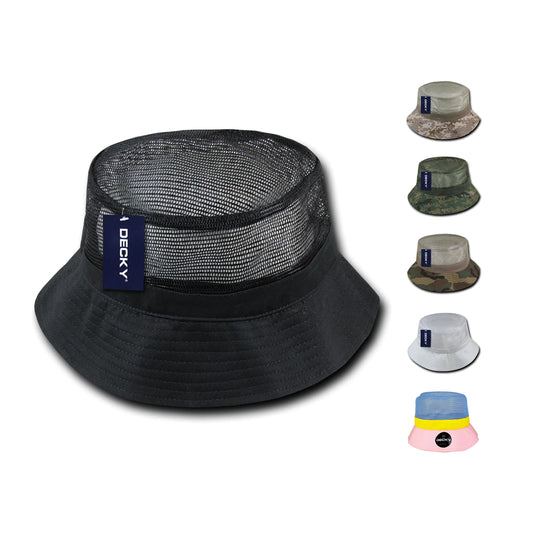 Decky 458 Fisherman's Mesh Top Bucket Hats Structured Buckets Caps - Star Hats & Embroidery