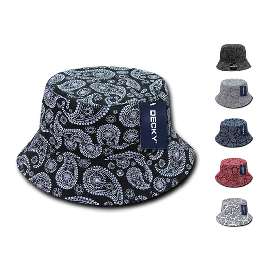 Decky 459 Paisley Bandana Design Bucket Hats Fitted Buckets Caps Cotton - Arclight Wholesale