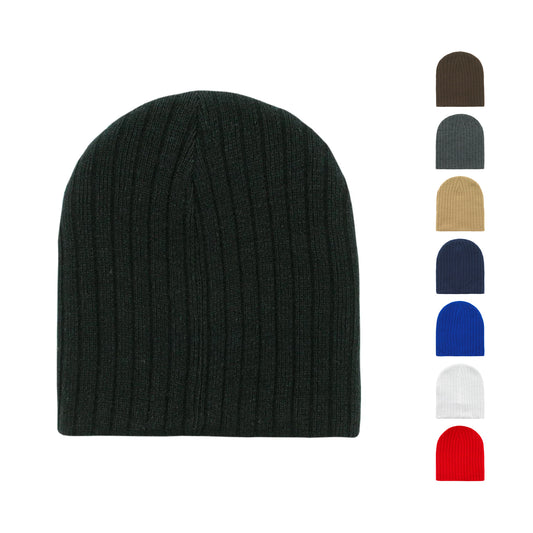 Decky 601 Cable Knit Uncuffed Beanies Hats Soft Ski Winter Warm Caps - Star Hats & Embroidery