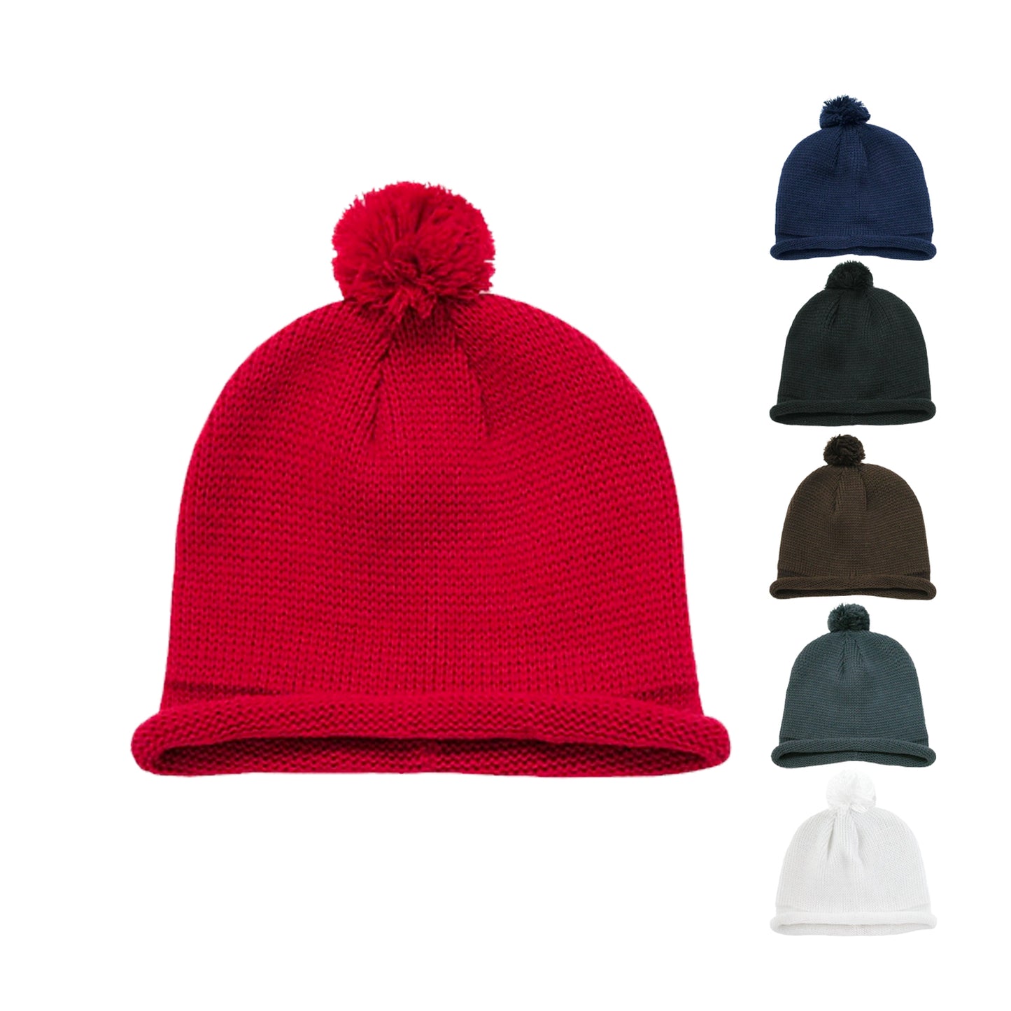 Decky 611A Roll Up Knit Beanie Hats with Pom Pom Winter Warm Beanies Caps Ski