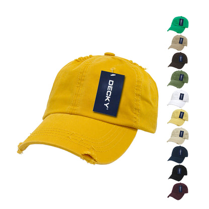 Decky 959 Vintage Frayed Washed Polo Hats Low Profile Distressed 6 Panel Dad Caps