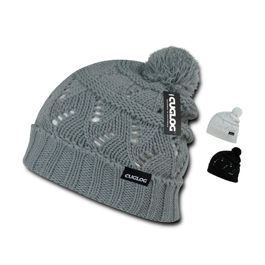 Cuglog K026 Tai Cuffed Knit Pom Pom Beanies Hats Winter Ski Caps Thick - Star Hats & Embroidery