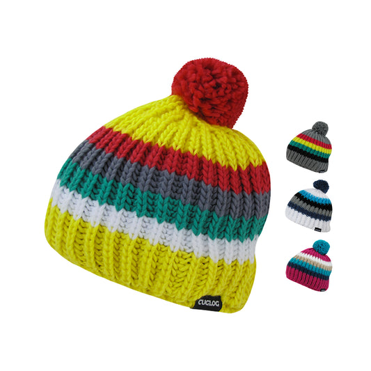 Cuglog K028 Mont Ventoux Cable Knit Striped Pom Pom Beanies Hats Winter Caps - Star Hats & Embroidery