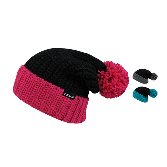 Cuglog K030 Rainier Two Tone Cuffed Knit Pom Pom Beanies Hats Winter Ski Caps - Star Hats & Embroidery