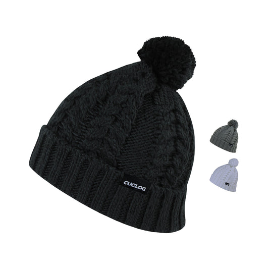 Cuglog K031 Vesuvius Long Cuffed Cable Knit Pom Pom Beanies Hats Winter Caps - Star Hats & Embroidery