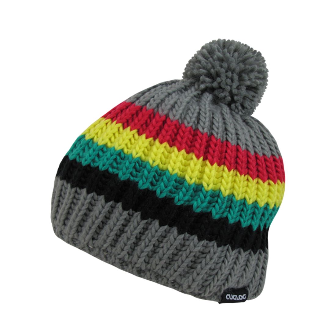 Cuglog K028 Mont Ventoux Cable Knit Striped Pom Pom Beanies Hats Winter Caps