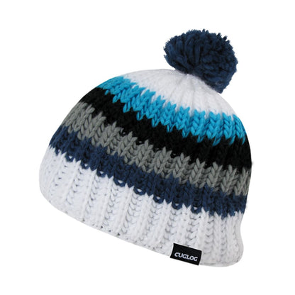 Cuglog K028 Mont Ventoux Cable Knit Striped Pom Pom Beanies Hats Winter Caps