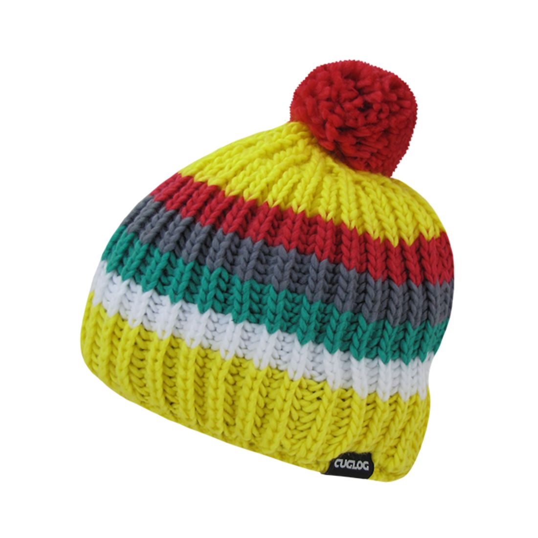 Cuglog K028 Mont Ventoux Cable Knit Striped Pom Pom Beanies Hats Winter Caps