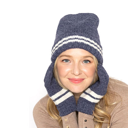 Empire Cove Winter Set Knit Striped Beanie and Touch Screen Gloves Gift Set