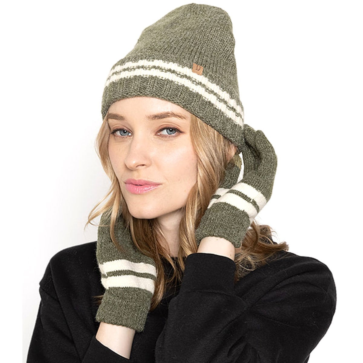 Empire Cove Winter Set Knit Striped Beanie and Touch Screen Gloves Gift Set