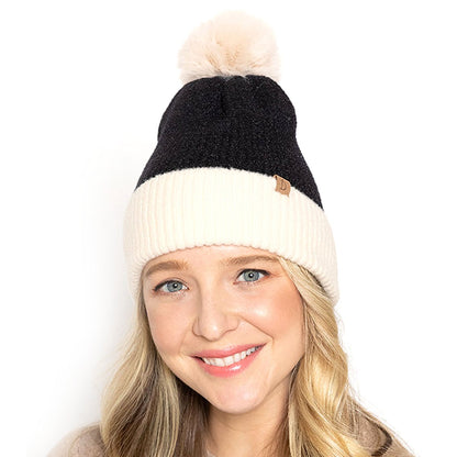 Empire Cove Winter Ribbed Knit Beanie with Faux Fur Pom Pom Hats Gifts for Her