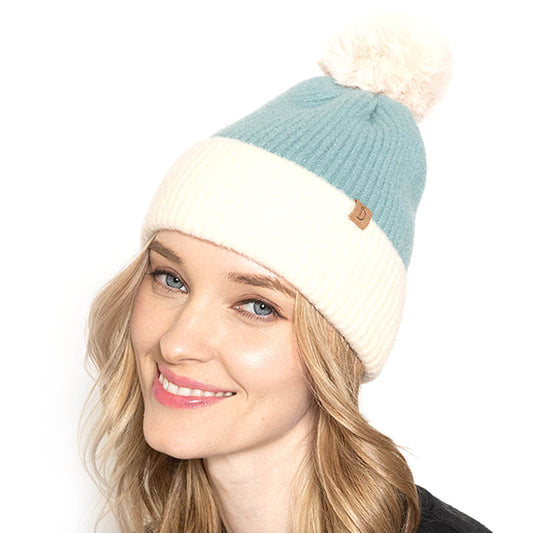 Empire Cove Winter Ribbed Knit Beanie with Faux Fur Pom Pom Hats Gifts for Her - Arclight Wholesale